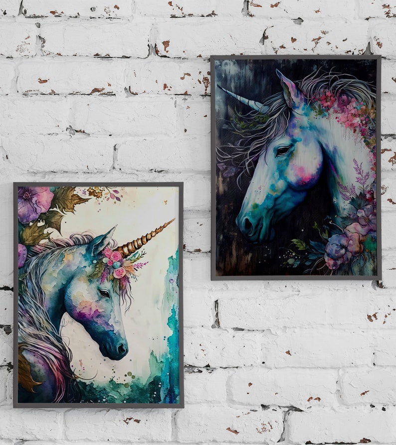 Majestic Unicorns With Flowers Poster Set of 8 Digital Download ...