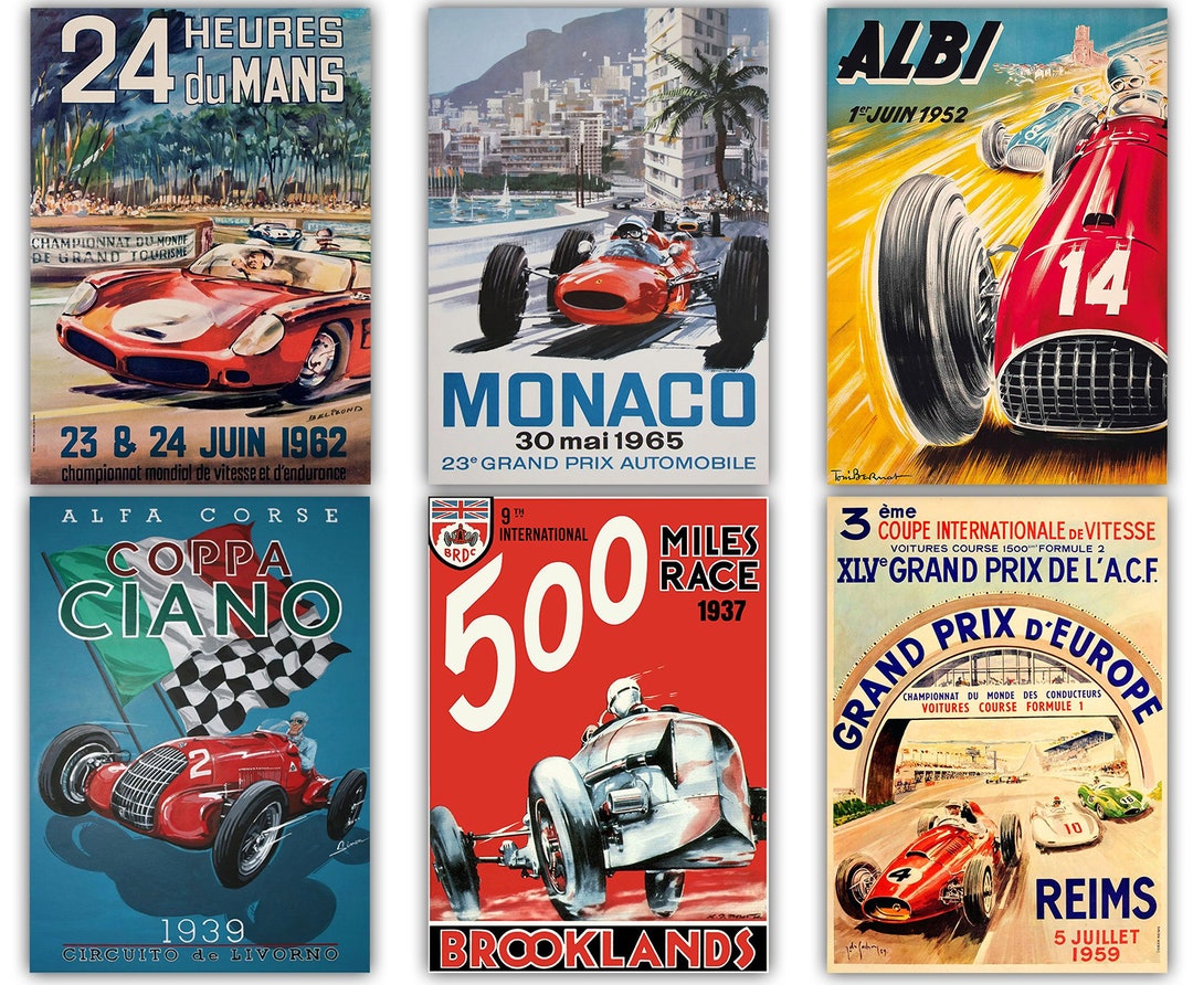 Vintage Car Races Poster Set | Digital Download Printable Art | 5x7 ...