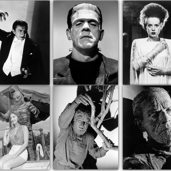 Classic Monsters Horror Poster Set | Digital Download Printables | 8.5x11 | Frankenstein, Bride, Dracula, WolfMan, Mummy, Creature Portraits