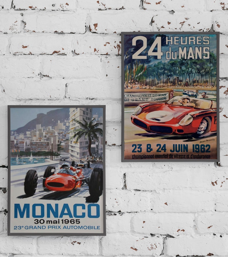 Vintage Car Races Poster Set Digital Download Printable Art 5x7 Monaco ...