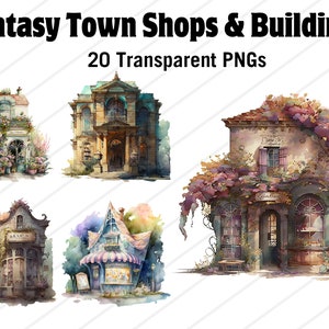 Fantasy Town Shops Buildings Stores Transparent PNG Clip Art - Colorful Community Town PNG Clipart - Lot de 20 - Téléchargement immédiat