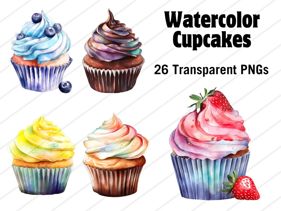 Watercolor Cupcake Transparent PNG Clip Art - Colorful Cupcakes With ...