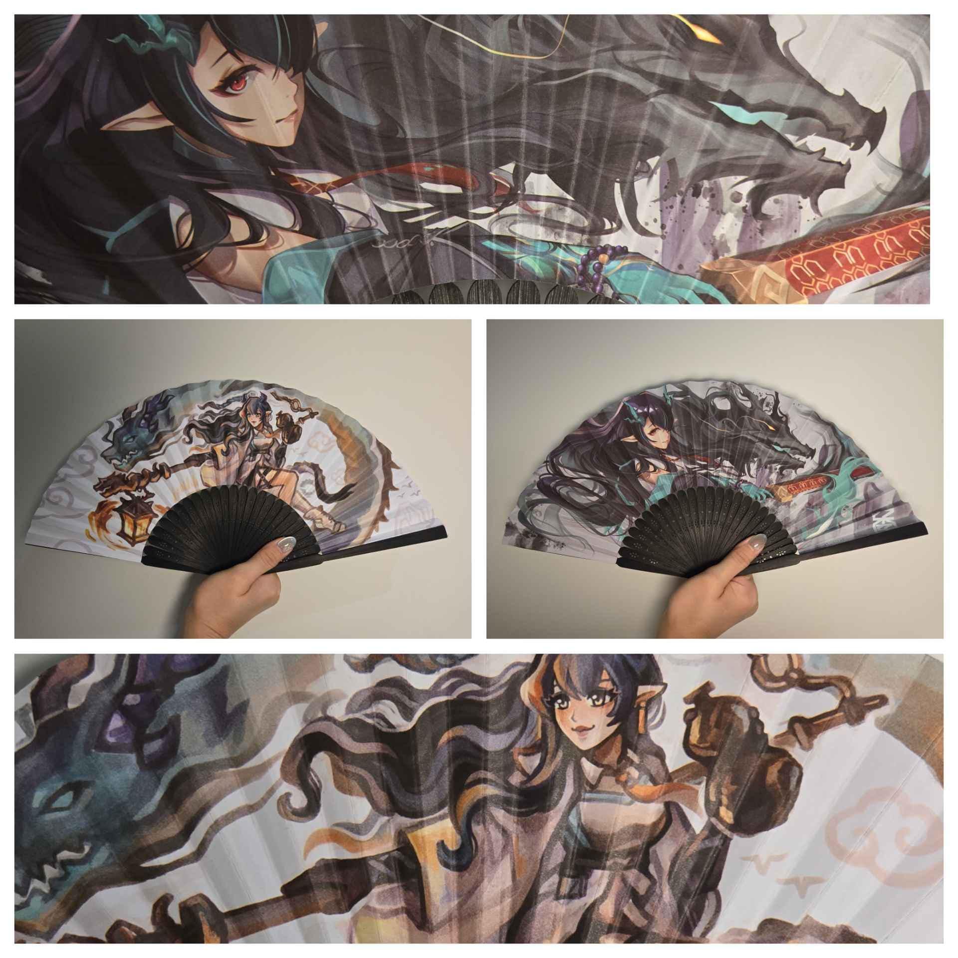 Dusk and Ling Dragon Sisters | Arknights Paper Handheld Fan