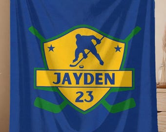 Personalized Hockey Blanket: Plush Velveteen or Sherpa Fleece