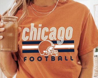 Chicago Football Comfort Colors Long Sleeve Shirt, Vintage Feel Game Day T-Shirt