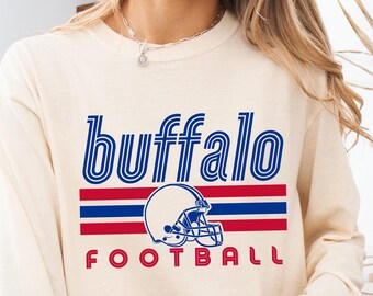 Buffalo Football Comfort Colors Long Sleeve Shirt, Vintage Feel Game Day T -Shirt