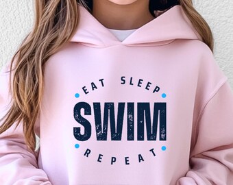 Eat Sleep Swim Repeat Youth Hoodie, Swimmer T Shirt , Swimming Gift
