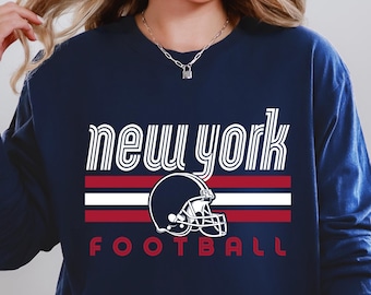 New York Football Comfort Colors Long Sleeve Shirt, Vintage Feel Game Day T -Shirt