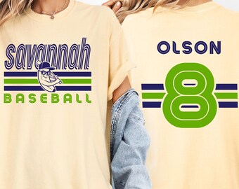 Customizable Savannah Baseball Comfort Colors Shirt, Savannah Baseball Game Day Tee Shirt, Name and Number , Gift for Baseball Fan Gift