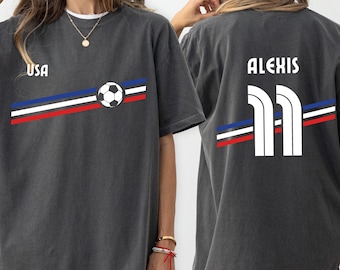 Personalized USA Soccer Shirt, Vintage Comfort Colors Tee, Retro Game Name Number