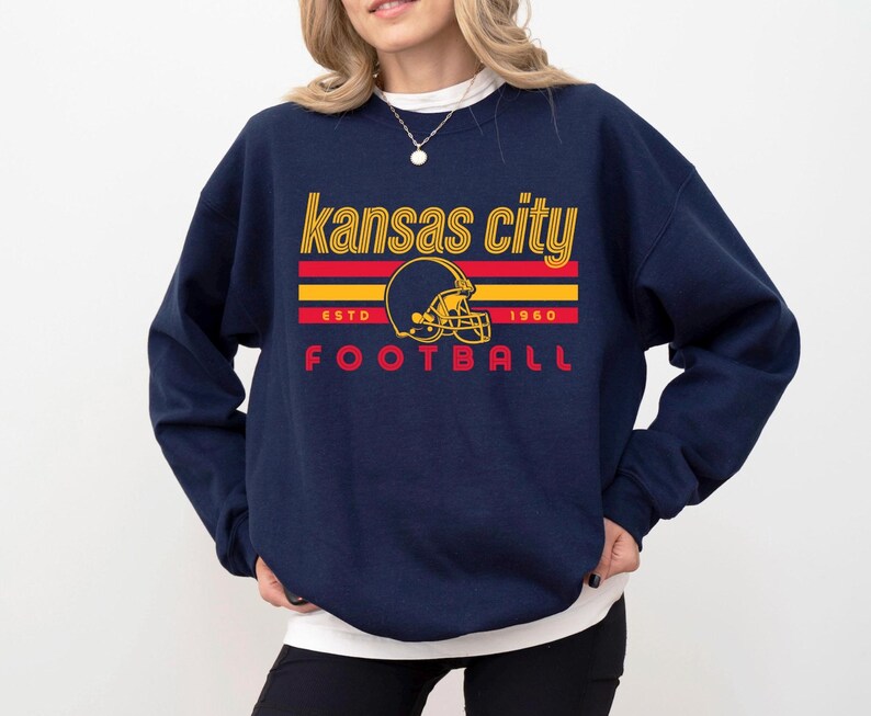Comfort Colors Kansas City Football Vintage Sweatshirt T-Shirt,Retro Long Sleeve Shirt , Kansas City Fan Gift , Sunday Football True Navy