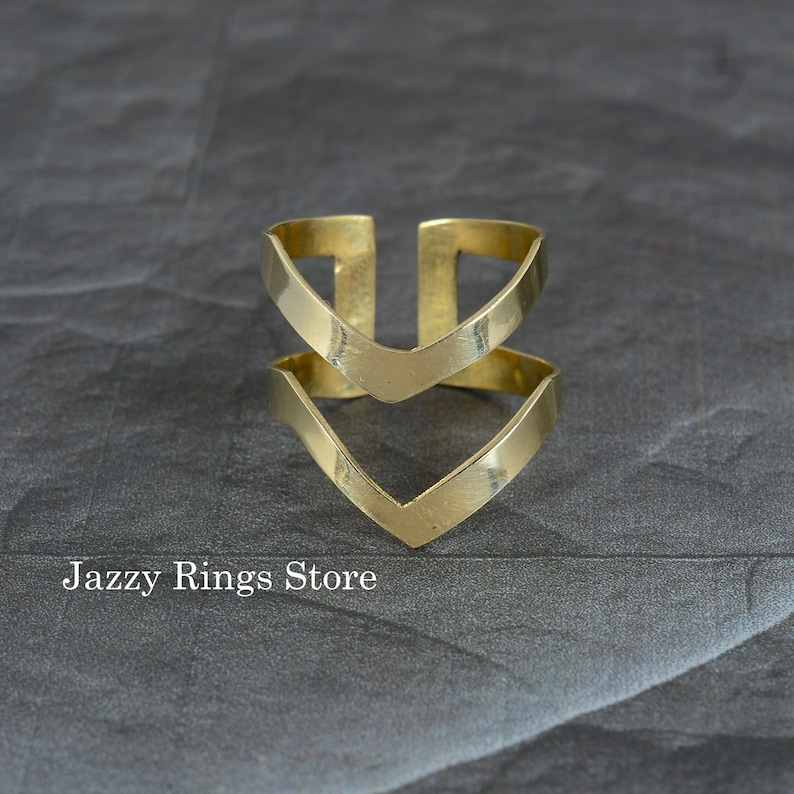 Adjustable Ring Chevron Knuckle Rings Double chevron ring V-Shape Brass Ring