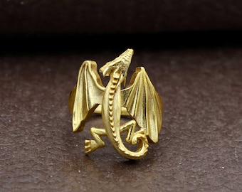 Gold Dragon Ring, Fantasy Statement Jewelry, Medieval Gothic Band, Adjustable Dragon Jewelry, Unique Gift for Men & Women