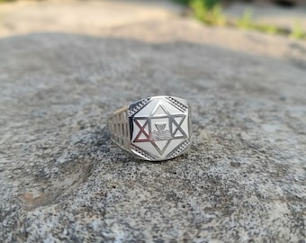 Anillo con el símbolo de Sri Aurobindo, Anillo de Yoga Integral de la Madre, Banda de Plata Espiritual, Joyería con Símbolo Sagrado, Regalo del Ashram de Pondicherry