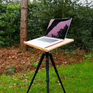 Medium bamboo tripod standing desk, Laptop height adjustable wooden table for your laptop - flexible and portable workstation by notadesk