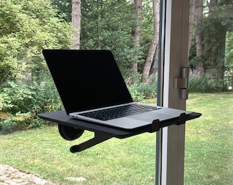 NEW Black Edition floating sit stand desk, height adjustable in MDF for your laptop and home office, mobile window table