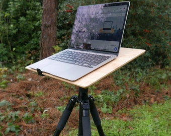 Small bamboo tripod desk - adjustable - inclination and height adjustable - mobile sit stand desk - portable office - multifunctional