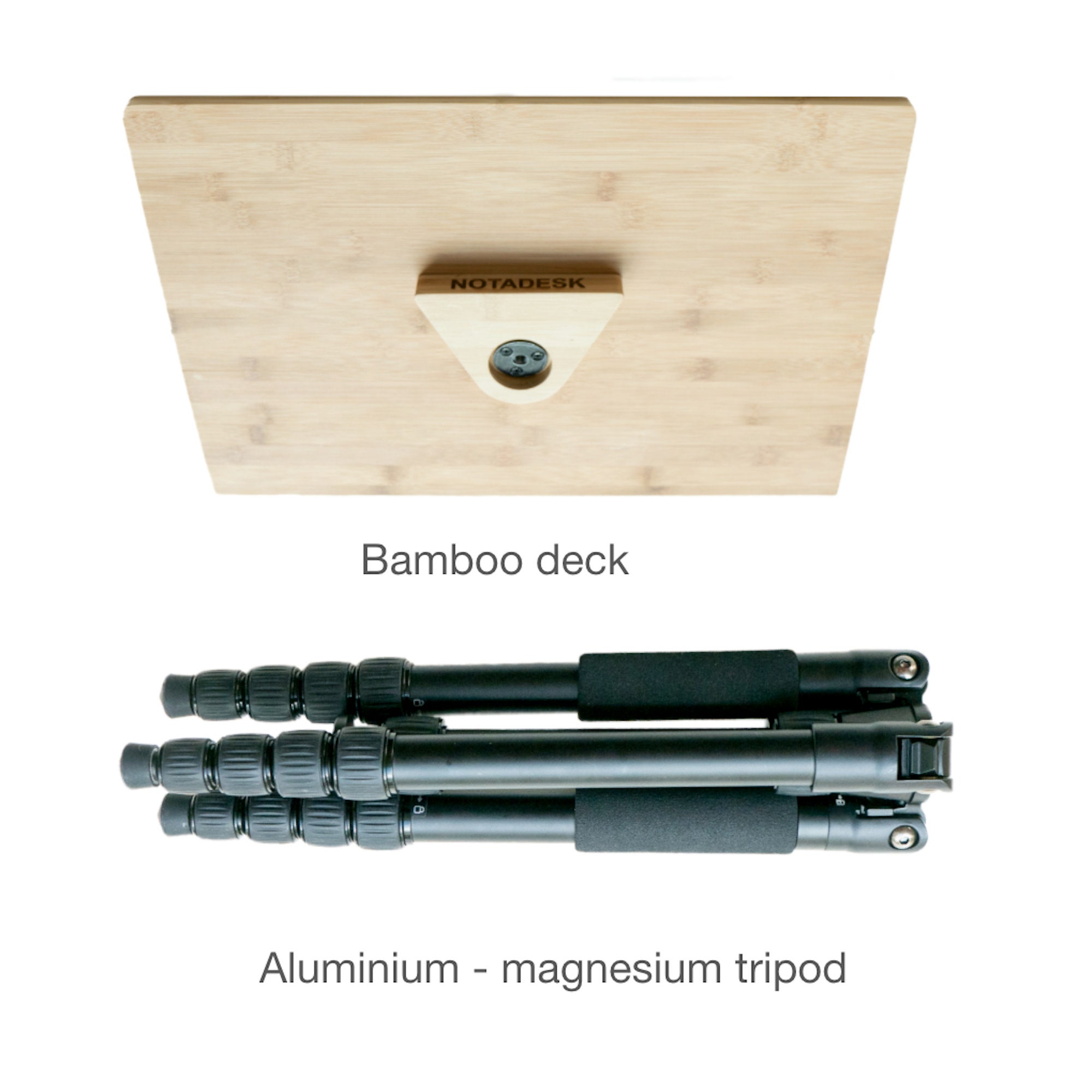 中型の竹製三脚スタンディングデスク、ノートパソコンの高さを