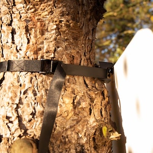 Tree strap, tree mount for NOT A DESK floating desk and bamboo whiteboard, hight adjustable, working outside in nature