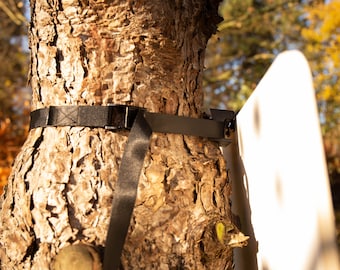 Tree strap, tree mount for NOT A DESK floating desk and bamboo whiteboard, hight adjustable, working outside in nature