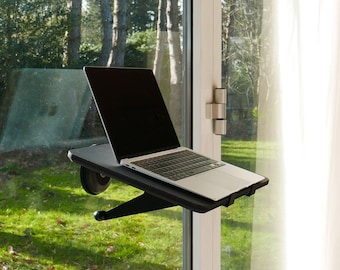 Black Window Mounted Desk - Height Adjustable Portable Office