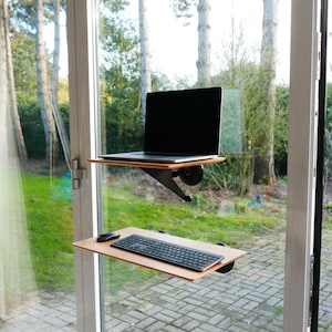Small and large bamboo floating desk - inclination and height adjustable - mobile window sit stand desk - portable office - multifunctional