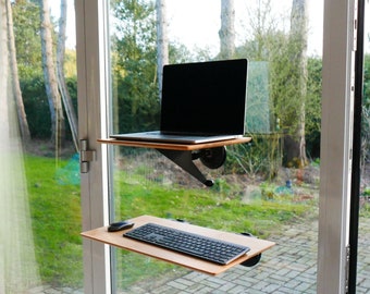 Kleiner und großer schwebender Bambus Schreibtisch - höhenverstellbar und höhenverstellbar - höhenverstellbarer Bambus Schreibtisch - multifunktional
