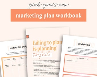 Marketing Plan Workbook | Comprehensive Marketing Guide | 36 Pages | Editable In Canva!