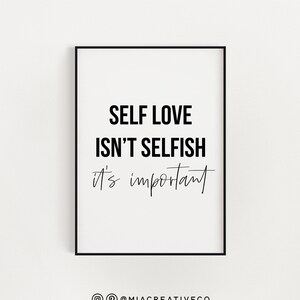 El amor propio no es egoísta arte de pared imprimible, arte minimalista moderno, cartel del dormitorio de las niñas, descarga instantánea