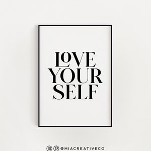 Ámate a ti mismo arte de pared imprimible, arte de amor propio, cartel del dormitorio de las niñas, decoración sobre la cama, descarga instantánea