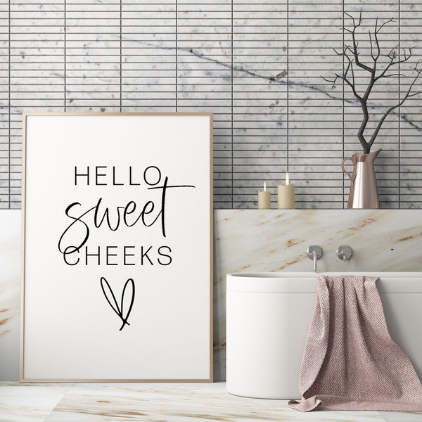 Bathroom Wall Decor Printable Funny, Hello Sweet Cheeks, Bathroom Picture Printable, Funny Bathroom Decor, Instant Download