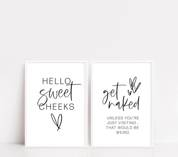 Bathroom Wall Decor Printable Set of 2 Hello Sweet Cheeks | Etsy