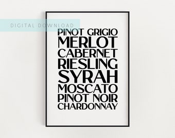 Wine Printable Art, Kitchen Decor, Wine Sign, Typography Quote Print, Housewarming Gift, Wine Poster, Gift for Wine Lovers