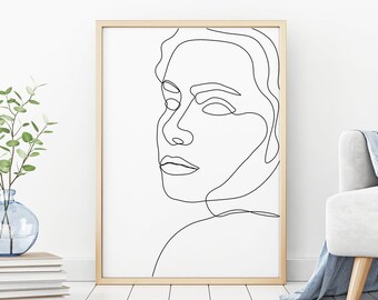 Continuous Line Art Feminine Silhouette Printable Art, Wall Art, Minimalist Print, Modern Art, Woman Portrait, Monoline Art, Beauty Print