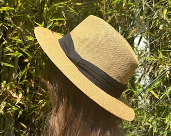 Unisex Dark Tan Panama Authentic Woven Palm Hat, Summer Hat, Beach Hat, Wide Brim Hat