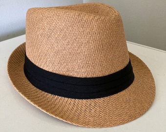 Authentic Woven Tan Fedora Palm Hat Unisex Adult