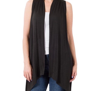 Damessjaalkraag mouwloos gedrapeerd vest van rayon met open voorkant, maten S-XL