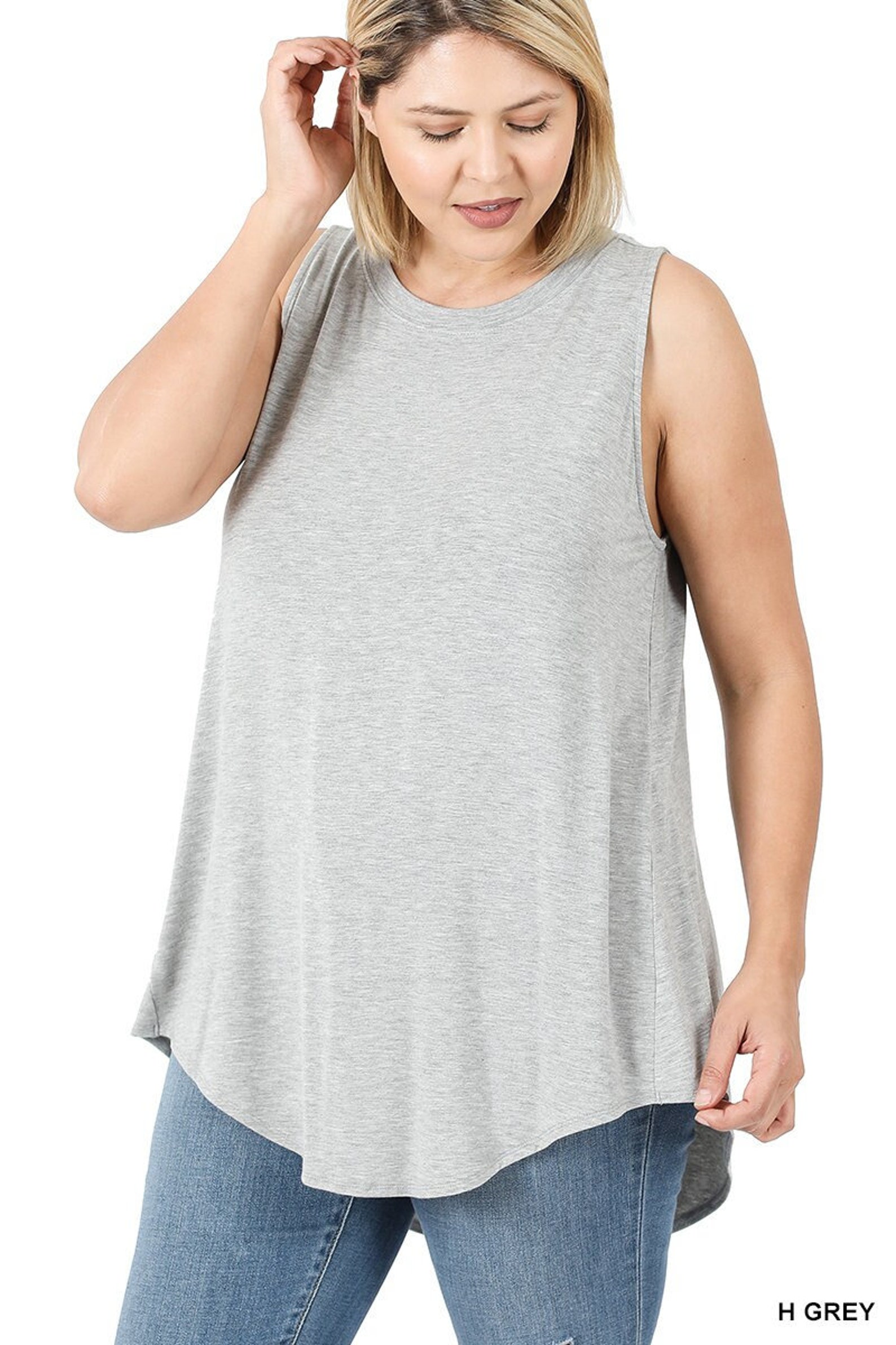 Full Size Hollow Out Round Neck Top Plus Size