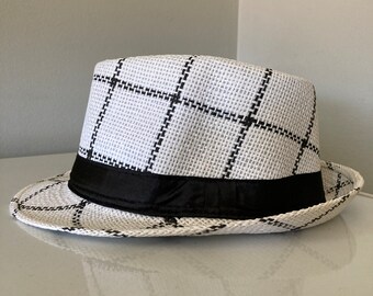 Authentic Woven Fedora Palm Hat White Black Crisscross Unisex Adult