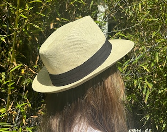 Unisex Light Tan Panama Authentic Woven Palm Hat, Summer Hat, Beach Hat, Wide Brim Hat