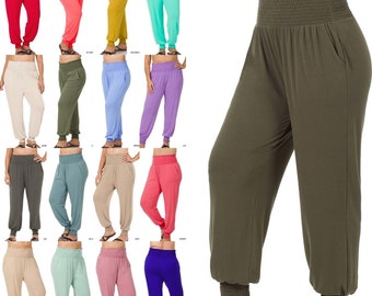 Pantalon de jogging décontracté à taille haute et ceinture smockée Pantalon long Doux stretch 1X 2X 3X
