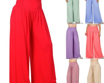 Pantalon large grande taille pour femmes Taille smockée en mélange de rayonne douce 1X 2X 3X