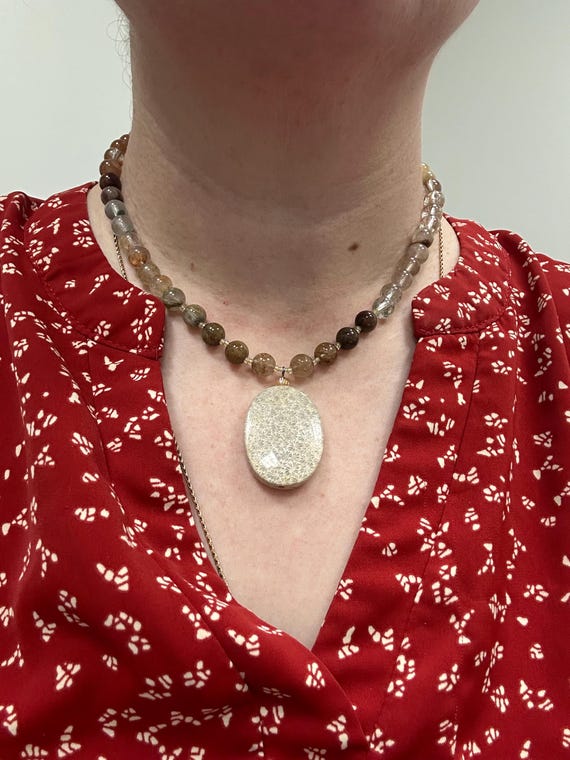 18” Fossil Coral and Rutilated Quartz Necklace - image 1