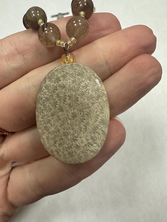 18” Fossil Coral and Rutilated Quartz Necklace - image 3