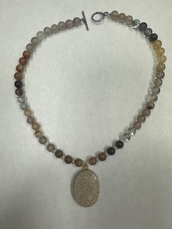18” Fossil Coral and Rutilated Quartz Necklace - image 2