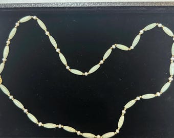 26” Jade, 14k Yellow Gold, and Pearl Necklace