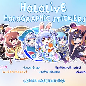 Hololive Chibi Stickers - Cute Holographic Vinyl Decals - Waterproof Anime Characters - Perfect for Laptops, Notebooks, and More