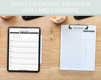 Health and Wellness Planner Inserts | Habit Tracker | Mood Tracker | Self Care | Workout Tracker | Digital Planner Templates | Printable