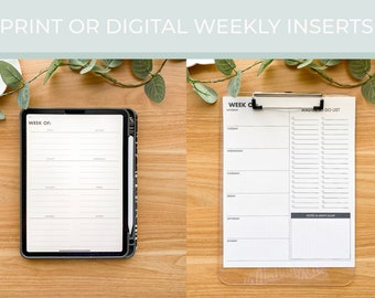 Weekly Planner Inserts | iPad Planner | GoodNotes | Template | PNG | Calendar | Hourly | Portrait Planner | Checklists| Printable