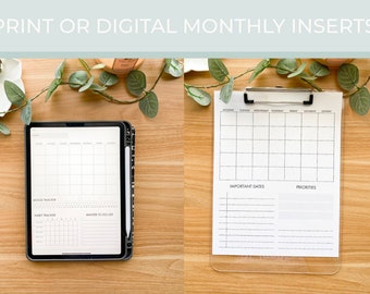 Monthly Planner Inserts | iPad Planner | Customizable Planner | Planner Printables | Printable Inserts | Digital Planner Inserts